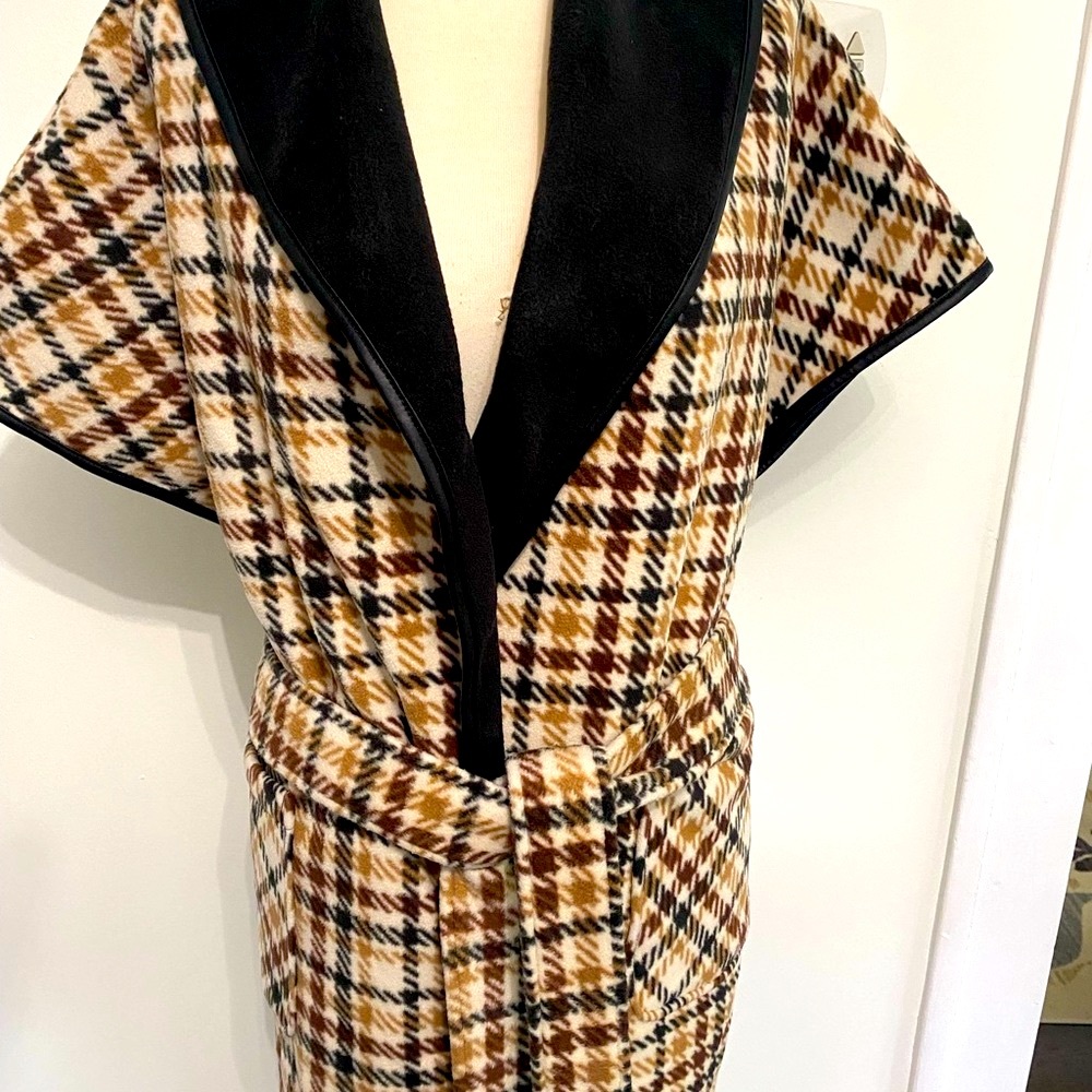 RACHEL Rachel Roy Brown/Tan/Plaid Sleeveless Outerwear Vest w/Belt Tie- S/M